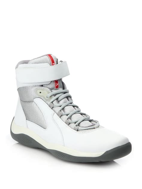 mens white prada shoes|prada white high top sneakers.